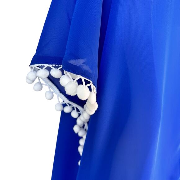 Chiffon Crochet Swimsuit Pullover Cover Up Womens S-M Blue White Beachy Vacation - Picture 10 of 15